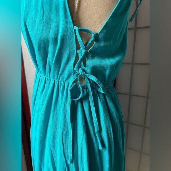 Cupshe NWT Turquoise V-Neck Dress w/ Open Back & Lace Up Ties on Sides (Small) - Picture 8 of 16